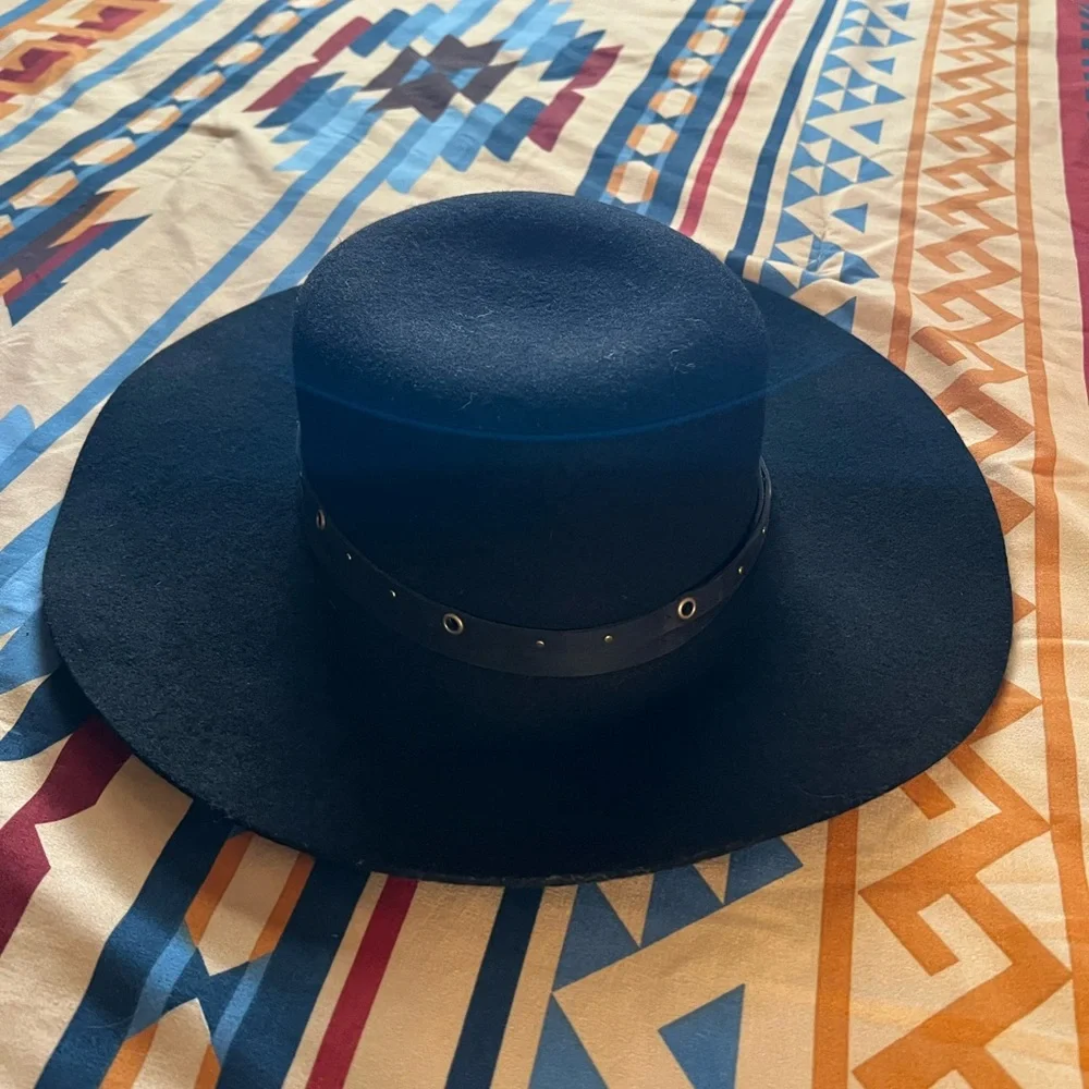 Frye Black Wide Brim Wool Felt Hat